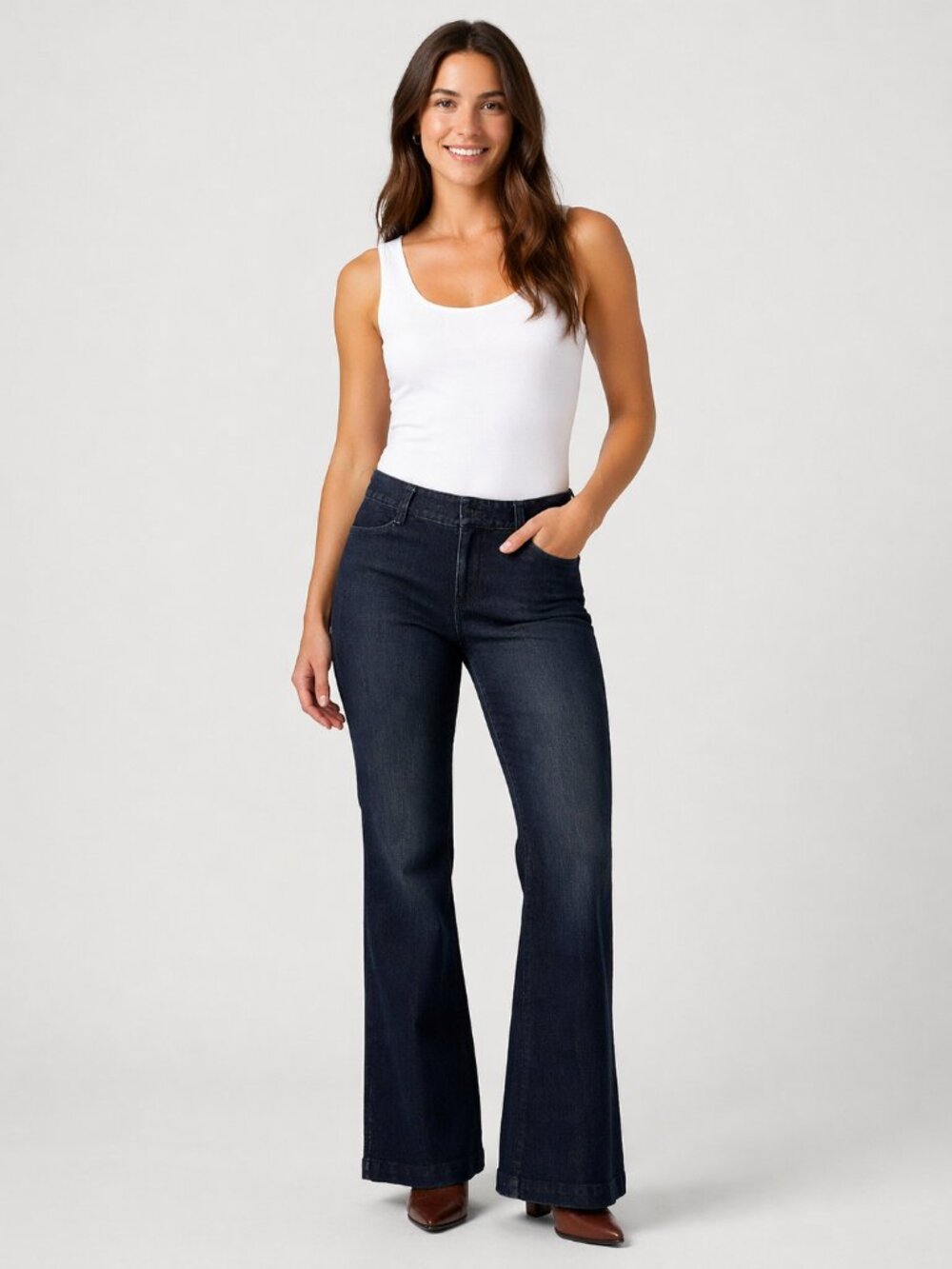 Ann Taylor Loft Curvy Flare Mid-Rise Dark Denim Trousers Size 6 Y2K Office